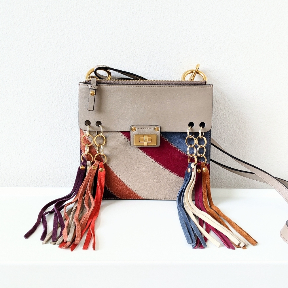Chloe Small Jane Suede Fringe Patchwork Leather Crossbody Bag